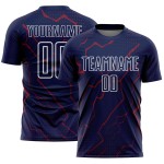 Sports Crimson-White Lightning Navy Uniform Sublimation Soccer Custom Jersey Sports Crimson-White Lightning Navy Uniform Sublimation Soccer Custom Jersey