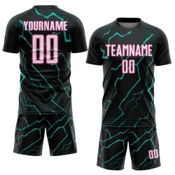 White Jersey Lightning Aqua-Pink Black Sports Custom Uniform Soccer Sublimation