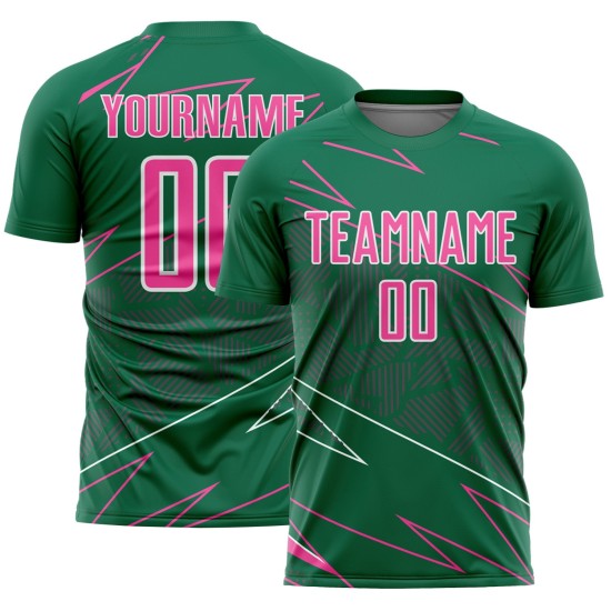 Kelly Sports Pink-White Sublimation Custom Uniform Soccer Lines Jersey Green Kelly Sports Pink-White Sublimation Custom Uniform Soccer Lines Jersey Green