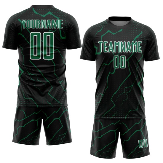 Black Jersey Sports Kelly Soccer Sublimation Custom Green-White Uniform Lightning Black Jersey Sports Kelly Soccer Sublimation Custom Green-White Uniform Lightning