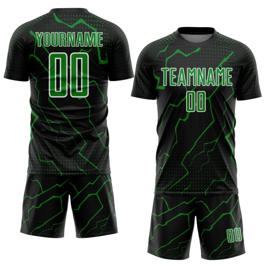 Sports Grass Green-White Sublimation Black Lightning Custom Uniform Soccer Jersey Sports Grass Green-White Sublimation Black Lightning Custom Uniform Soccer Jersey