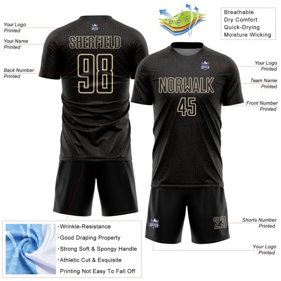 Sublimation Custom Geometric Black Soccer Jersey Shape Sports Uniform Cream